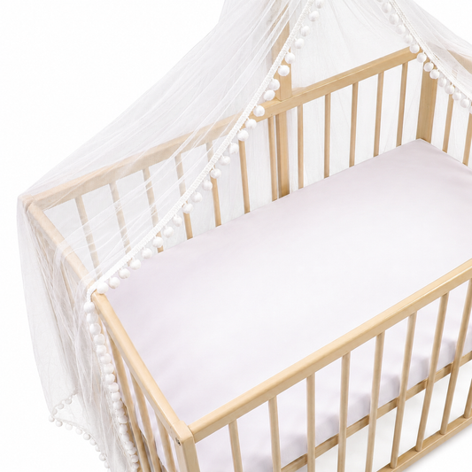 Crib Net with White Pom Pom